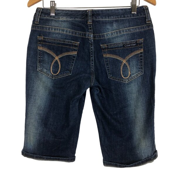 Calvin Klein Womens Denim Bermuda Shorts Size 8 Mid-Rise Casual Blue Stretchy - Picture 6 of 9